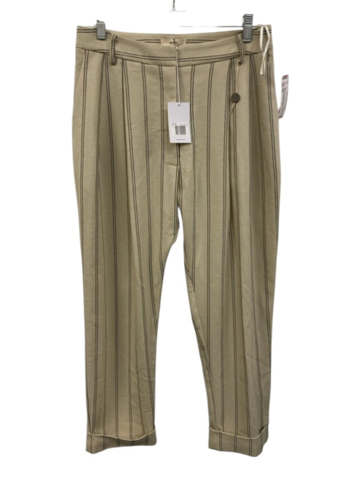 Matin Size 10 Khaki Beige & Black Linen Blend Striped Front Pleat Cuffed Pants Khaki Beige & Black / 10