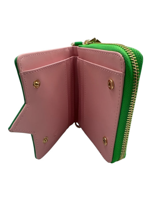 Chiara Ferragni Green & Pink PU Leather Snap Button Closure Flap Eye Wallets Green & Pink