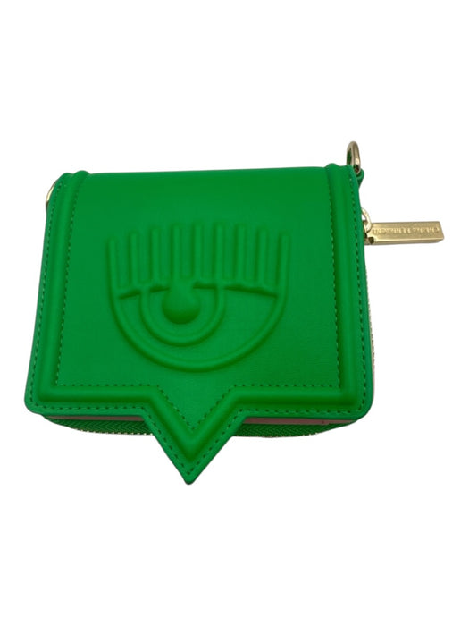 Chiara Ferragni Green & Pink PU Leather Snap Button Closure Flap Eye Wallets Green & Pink