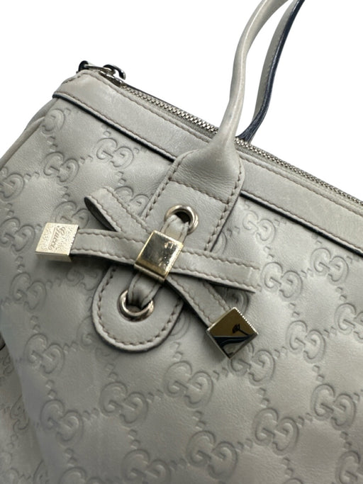 Gucci Cream Beige Leather Guccissima Bow Detail Zip Top Shoulder Bag Cream Beige