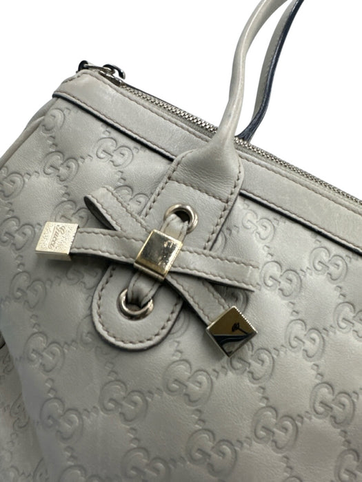 Gucci Cream Beige Leather Guccissima Bow Detail Zip Top Shoulder Bag Cream Beige