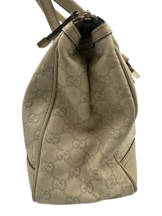 Gucci Cream Beige Leather Guccissima Bow Detail Zip Top Shoulder Bag Cream Beige