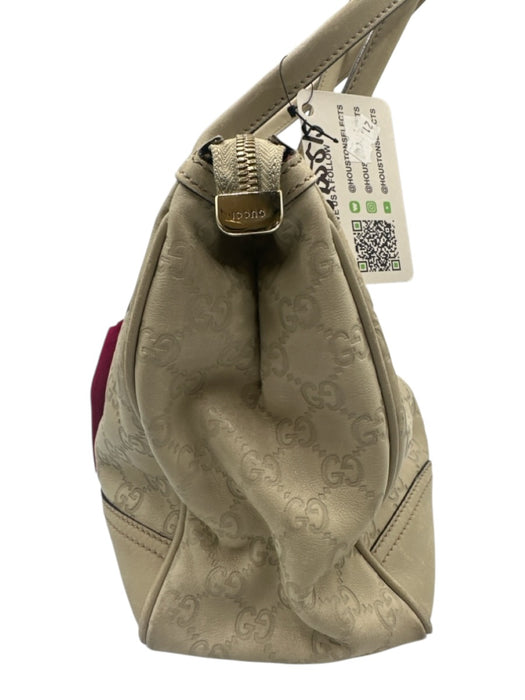 Gucci Cream Beige Leather Guccissima Bow Detail Zip Top Shoulder Bag Cream Beige