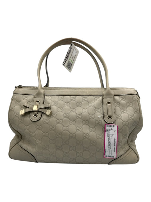 Gucci Cream Beige Leather Guccissima Bow Detail Zip Top Shoulder Bag Cream Beige