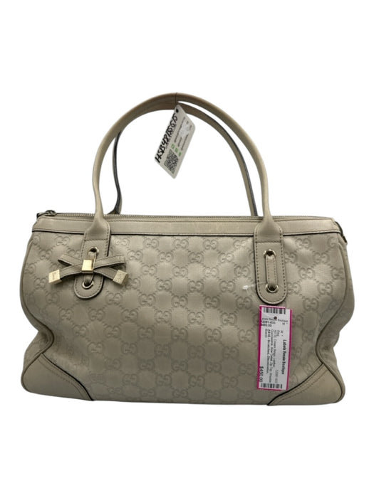 Gucci Cream Beige Leather Guccissima Bow Detail Zip Top Shoulder Bag Cream Beige