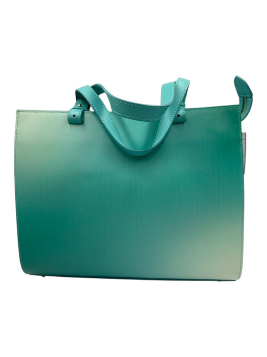 Laura Di Maggio Teal Green Leather Gradient Zip Top Multiple Straps Tote Bag Teal Green