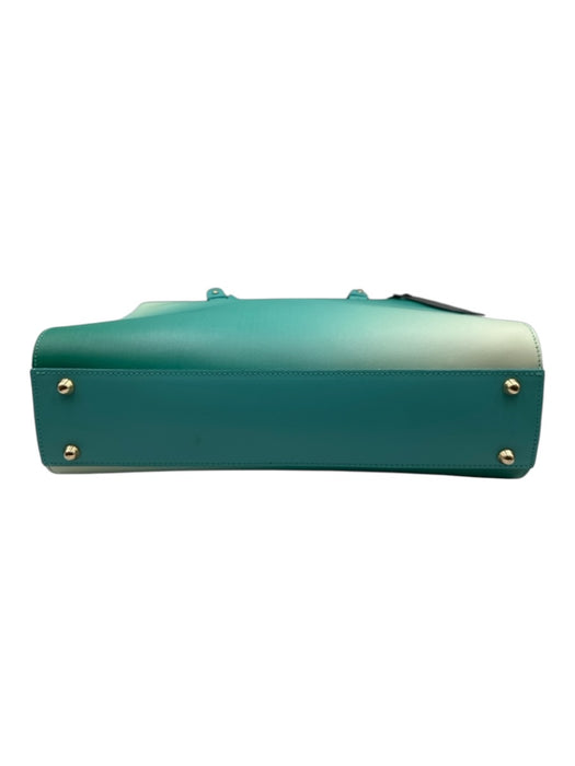 Laura Di Maggio Teal Green Leather Gradient Zip Top Multiple Straps Tote Bag Teal Green