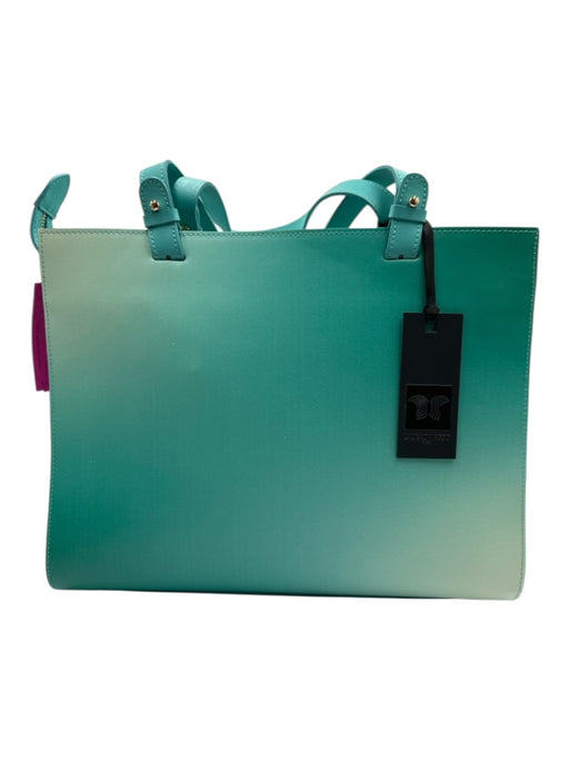 Laura Di Maggio Teal Green Leather Gradient Zip Top Multiple Straps Tote Bag Teal Green