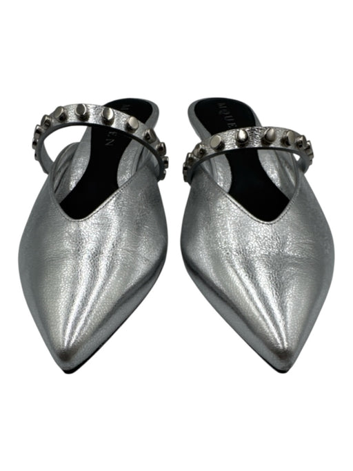 Alexander McQueen Shoe Size 35.5 Silver Leather Upper Metallic Stud Detail Mules Silver / 35.5