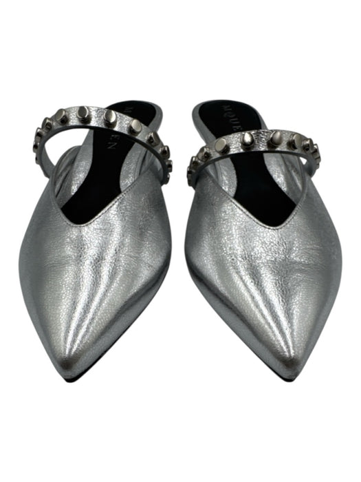 Alexander McQueen Shoe Size 35.5 Silver Leather Upper Metallic Stud Detail Mules Silver / 35.5