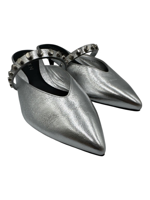 Alexander McQueen Shoe Size 35.5 Silver Leather Upper Metallic Stud Detail Mules Silver / 35.5