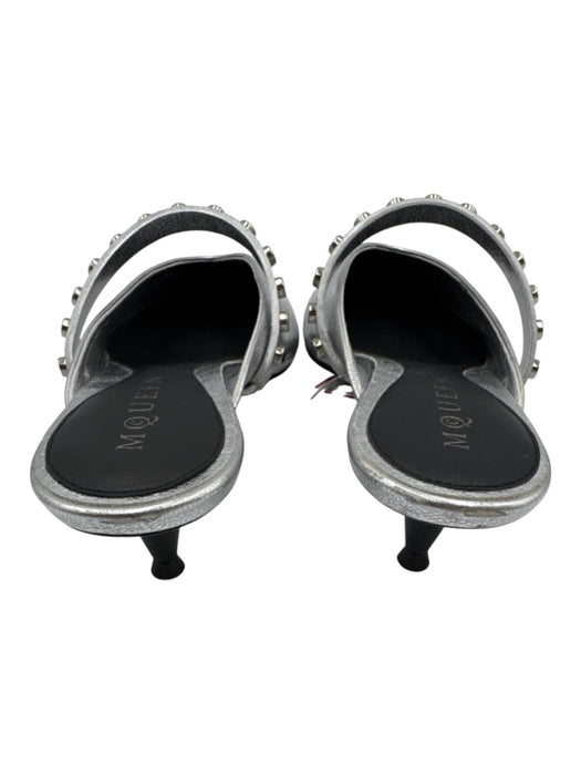 Alexander McQueen Shoe Size 35.5 Silver Leather Upper Metallic Stud Detail Mules Silver / 35.5