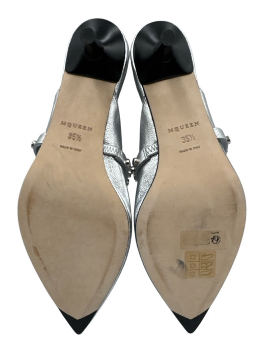 Alexander McQueen Shoe Size 35.5 Silver Leather Upper Metallic Stud Detail Mules Silver / 35.5