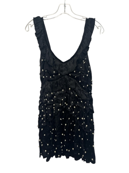 Loveshackfancy Size 8 Black & White Viscose Satin Faux Pearl Beaded Dress Black & White / 8