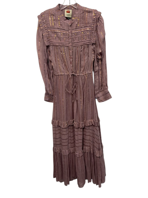 Farm Rio Size M Mauve Pink Cotton Blend Metallic Thread Stripe Dress Mauve Pink / M