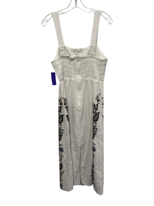 Cleobella Size S Cream White & Brown Cotton & Linen Floral Paisley A line Dress Cream White & Brown / S