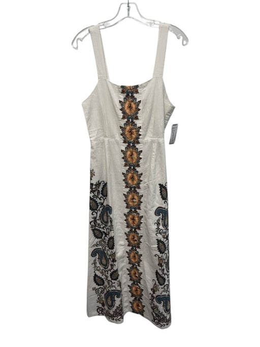 Cleobella Size S Cream White & Brown Cotton & Linen Floral Paisley A line Dress Cream White & Brown / S