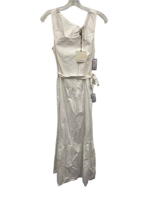 Biancoghiaccio Size 44 White Cotton Sleeveless Paneled Wide Neck Back Zip Dress White / 44