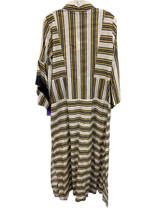 Emma & Gaia Size 42 White, Navy Blue & Yellow Cotton Blend Striped Dress White, Navy Blue & Yellow / 42