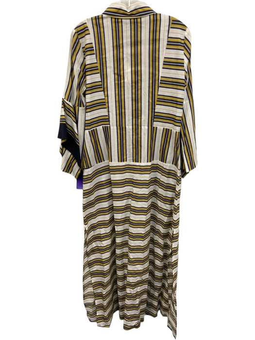 Emma & Gaia Size 42 White, Navy Blue & Yellow Cotton Blend Striped Dress White, Navy Blue & Yellow / 42