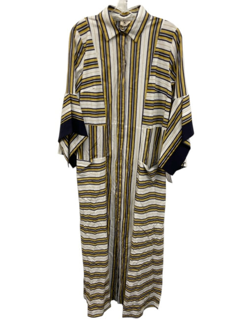 Emma & Gaia Size 42 White, Navy Blue & Yellow Cotton Blend Striped Dress White, Navy Blue & Yellow / 42