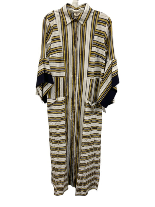 Emma & Gaia Size 42 White, Navy Blue & Yellow Cotton Blend Striped Dress White, Navy Blue & Yellow / 42