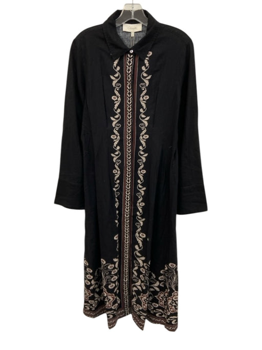 Cleobella Size S Black, Cream & Brown Print Cotton & Linen Long Sleeve Dress Black, Cream & Brown Print / S