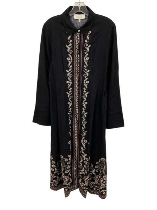 Cleobella Size S Black, Cream & Brown Print Cotton & Linen Long Sleeve Dress Black, Cream & Brown Print / S