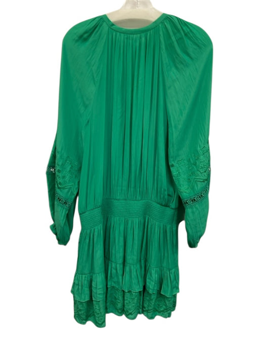 Ramy Brook Size L Green Polyester Long Balloon Sleeve V Neck Shirred Waist Dress Green / L