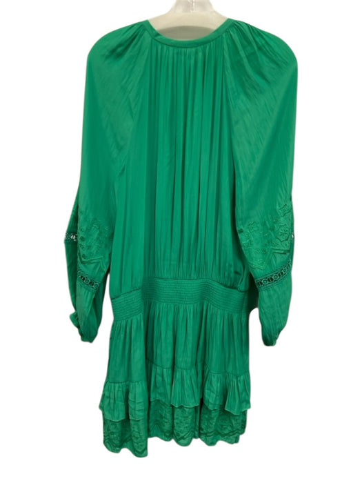 Ramy Brook Size L Green Polyester Long Balloon Sleeve V Neck Shirred Waist Dress Green / L