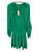 Ramy Brook Size L Green Polyester Long Balloon Sleeve V Neck Shirred Waist Dress Green / L