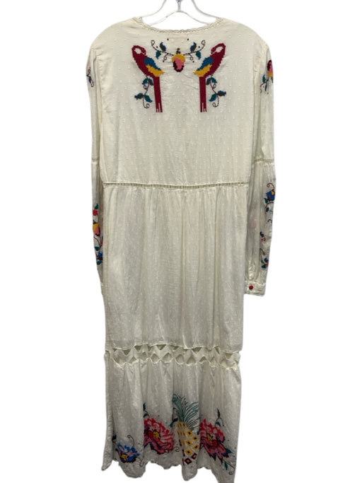 Farm Rio Size M Cream White & Multi Cotton Flora & Fauna Cross Stitch Dress Cream White & Multi / M