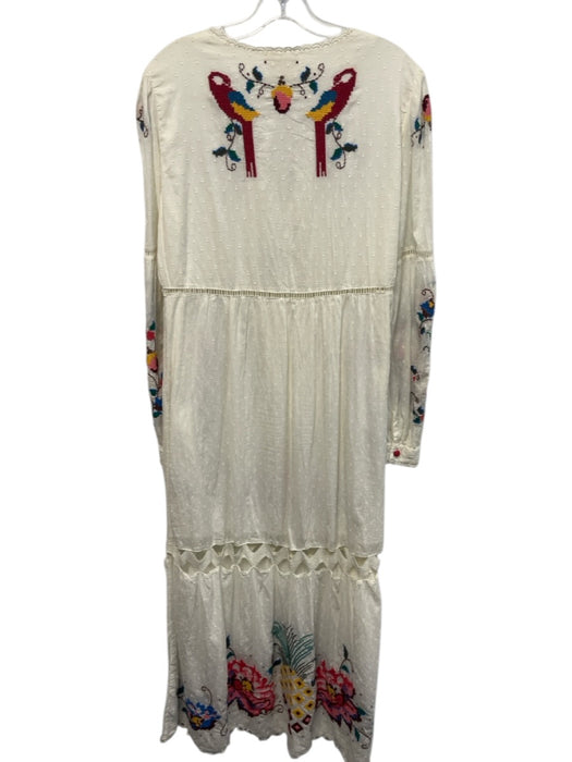 Farm Rio Size M Cream White & Multi Cotton Flora & Fauna Cross Stitch Dress Cream White & Multi / M