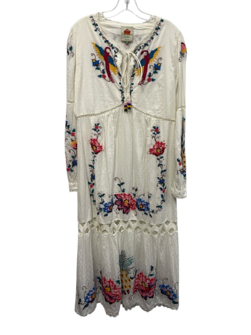 Farm Rio Size M Cream White & Multi Cotton Flora & Fauna Cross Stitch Dress Cream White & Multi / M