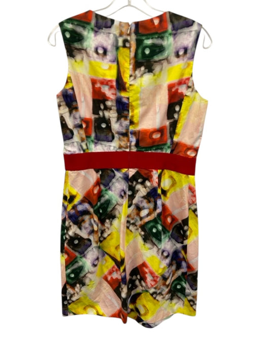 Paule Ka Size 42 Red & Multi Cotton Grosgrain Ribbon Abstract Print Dress Red & Multi / 42