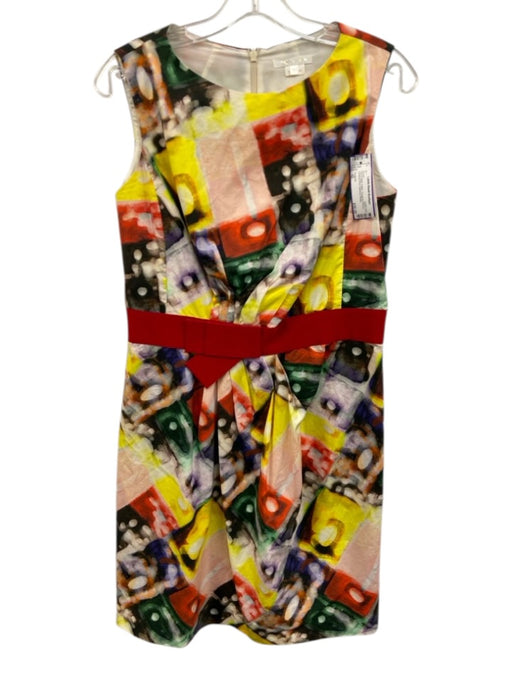 Paule Ka Size 42 Red & Multi Cotton Grosgrain Ribbon Abstract Print Dress Red & Multi / 42