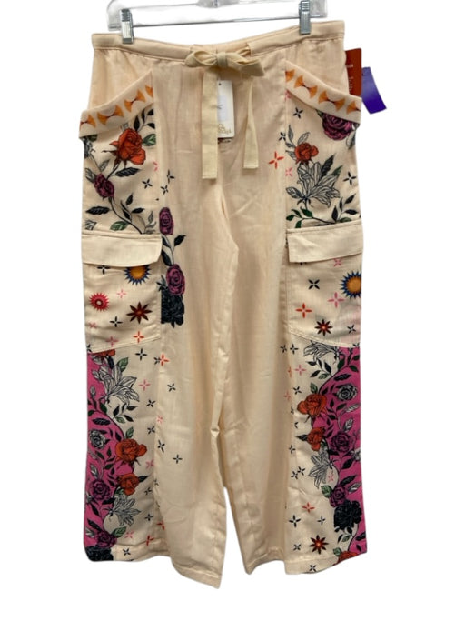 Revolve x Agua Bendita Size M Cream Beige & Multi Polyester Floral Pants Cream Beige & Multi / M