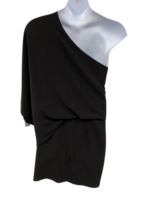 Halston Size 12 Black Polyester Blend One Shoulder Dolman Sleeve Blouson Dress Black / 12