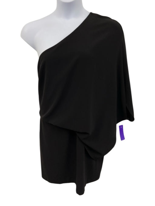 Halston Size 12 Black Polyester Blend One Shoulder Dolman Sleeve Blouson Dress Black / 12