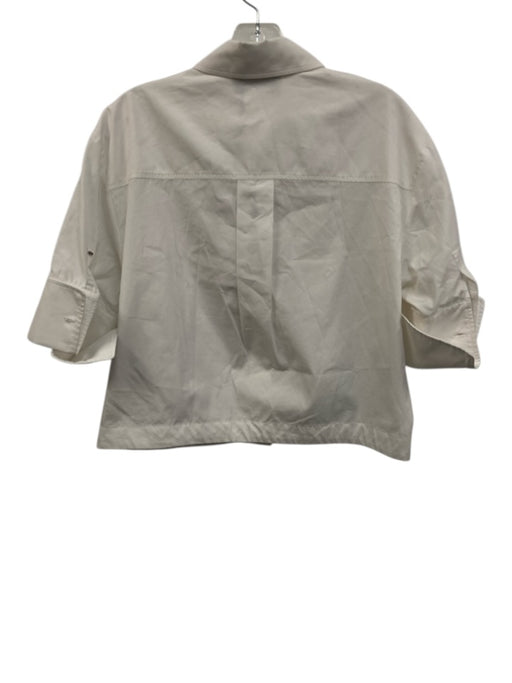 Sportmax Size 6 White Cotton 1/2 Sleeve Cuffed Button Up Crop Top White / 6