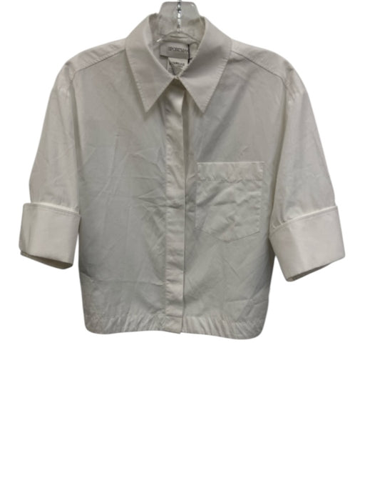 Sportmax Size 6 White Cotton 1/2 Sleeve Cuffed Button Up Crop Top White / 6