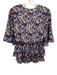 Ganni Size 36 White, Purple & Blue Polyester Floral 1/2 Sleeve V Neck Top White, Purple & Blue / 36