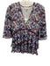 Ganni Size 36 White, Purple & Blue Polyester Floral 1/2 Sleeve V Neck Top White, Purple & Blue / 36