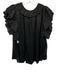 Ulla Johnson Size 14 Black Polyester Satin Accordion Pleat Tie V Neck Top Black / 14