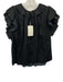 Ulla Johnson Size 14 Black Polyester Satin Accordion Pleat Tie V Neck Top Black / 14