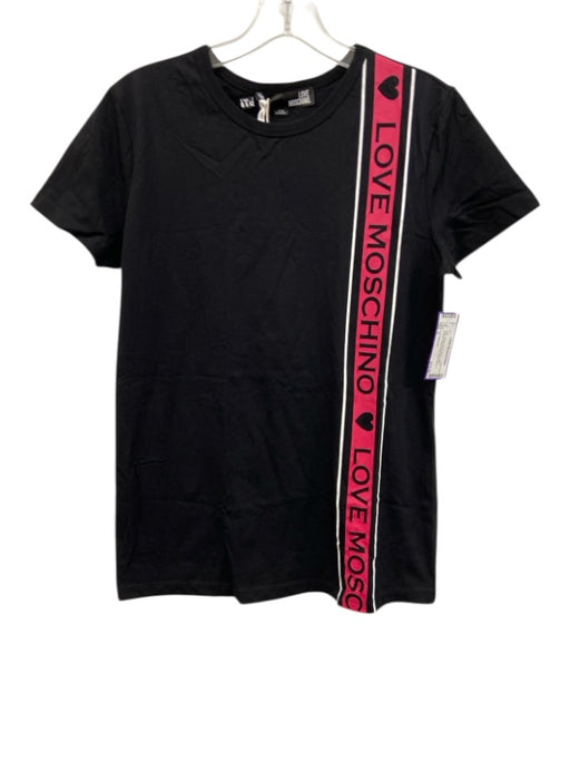 Love Moschino Size 6 Black, Pink & White Cotton Graphic Stripe Detail Top Black, Pink & White / 6