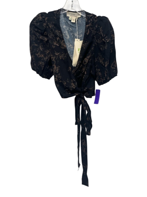 saltwater LUXE Size M Black & Brown Rayon Short Puff Sleeve Floral Wrap Crop Top Black & Brown / M