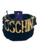 Moschino Black Leather Fuzzy Logo Buckle Peg Clasp Furry Belts Black / 48
