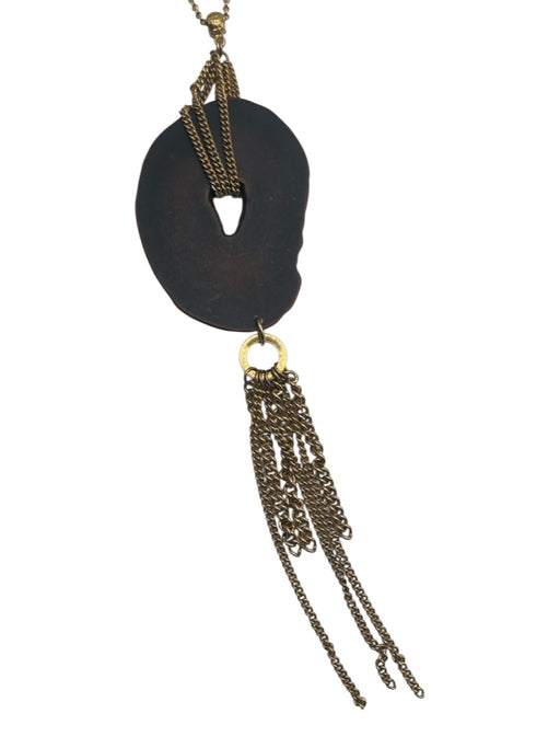 Babylone Paris Gold Tone & Brown Metal Chain Tassel Detail Pendant Necklace Gold Tone & Brown