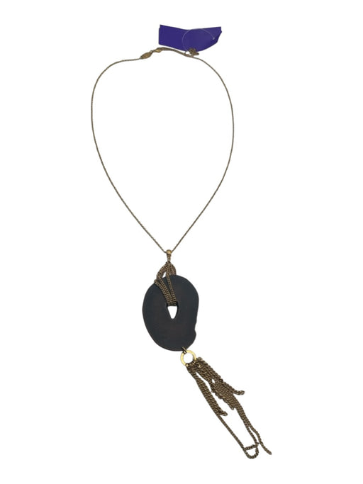 Babylone Paris Gold Tone & Brown Metal Chain Tassel Detail Pendant Necklace Gold Tone & Brown